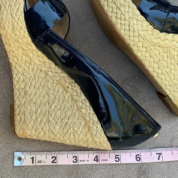 MICHAEL Michael Kors Navy Blue Leather Patent Espadrille Wedges Sz8 - Picture 14 of 16